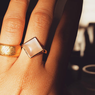 High quality Moonstone Sterling Silver 925 Gold Plated Adjustable Ring