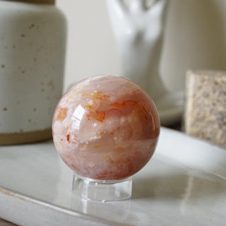 Flower agate with carnelian sphere