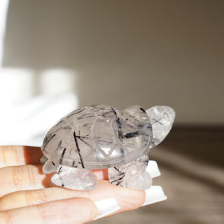 High quality Black Tourmaline in quartz turtle carving