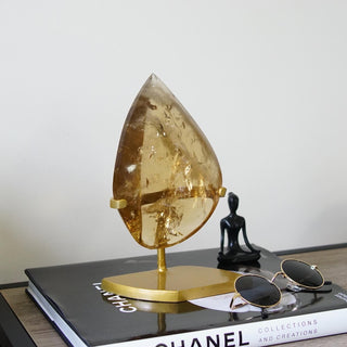 High quality Brazilian Natural Honey Citrine flame with golden stand