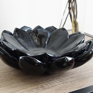 Large Black Obsidian Lotus Bowl