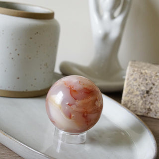 Flower agate with carnelian sphere
