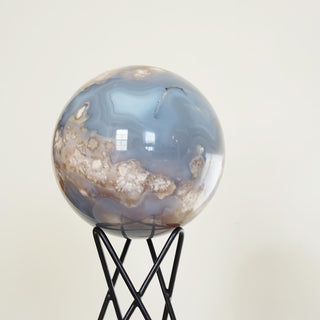 High quality 92 mm Blue Flower Agate sphere with small dendritic inclusion