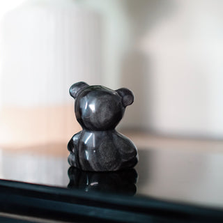 Silver Sheen Obsidian Faceted Bear