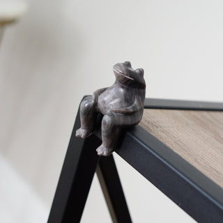 Silver Obsidian Sitting Frog Carving