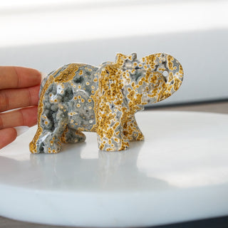 8 Veins Ocean Jasper Trunk-Up Elephant Carving