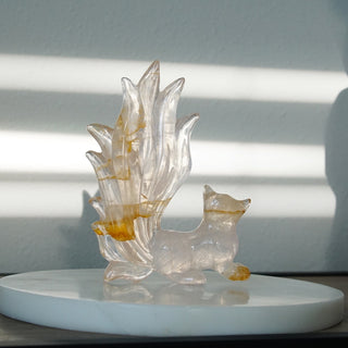 Rose Quartz with Golden Healer Inclusion – Nine Tails Fox Carving