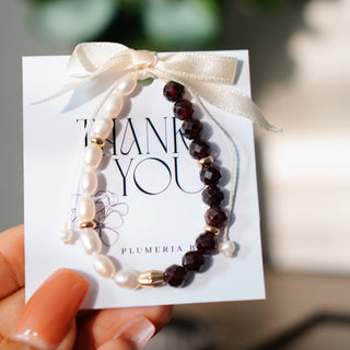 Handmade Adjustable Bracelet – Freshwater Pearls & Garnet