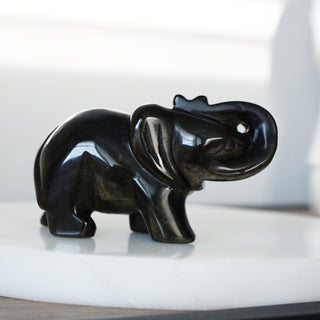 Golden Sheen Obsidian Elephant (Trunk Up) Carving