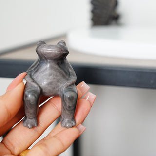 Silver Obsidian Sitting Frog Carving