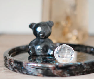 Silver Sheen Obsidian Faceted Bear