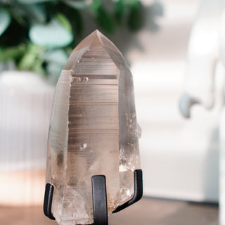 Brazilian Smoky Lemurian Point with Black Metal Stand