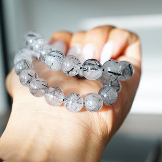 Black Tourmaline in Quartz Bracelet (11mm Beads)