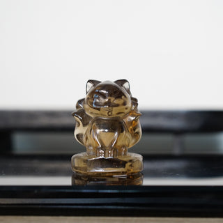 Smoky Quartz Kitsune Nine-Tailed Fox Carving