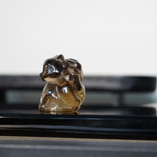 Smoky Quartz Kitsune Nine-Tailed Fox Carving