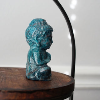 Blue apatite Buddha carving