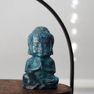Blue apatite Buddha carving
