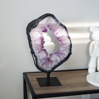 Large Brazilian Amethyst Geode Slice On Metal Display Stand