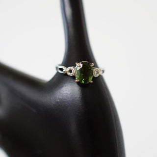 Natural Faceted Moldavite .925 sterling silver adjustable ring