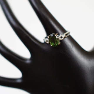 Natural Faceted Moldavite .925 sterling silver adjustable ring