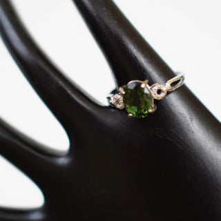 Natural Faceted Moldavite .925 sterling silver adjustable ring