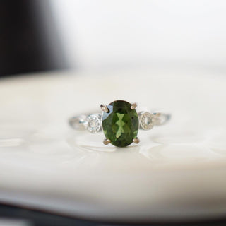 Natural Faceted Moldavite .925 sterling silver adjustable ring