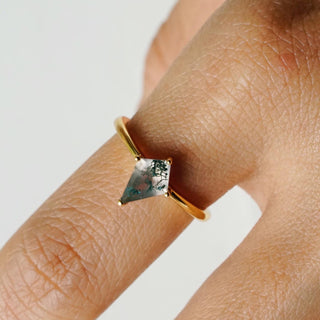 Moss Agate ( Gold Band) .925 Sterling Silver adjustable ring