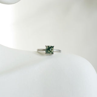 Minimalistic design Moss Agate.925 Sterling Silver adjustable Ring