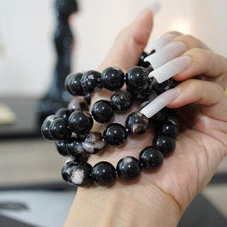 13mm Black Flower Agate Bracelet