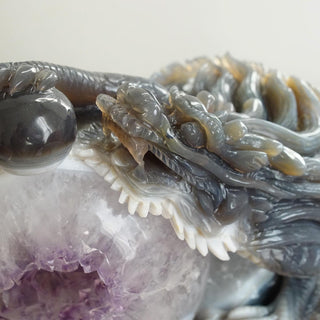 15lbs Large Amethyst Geode Agate Dragon carving