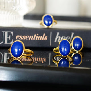 Lapis Lazuli Sterling silver 925 gold plated Adjustable ring